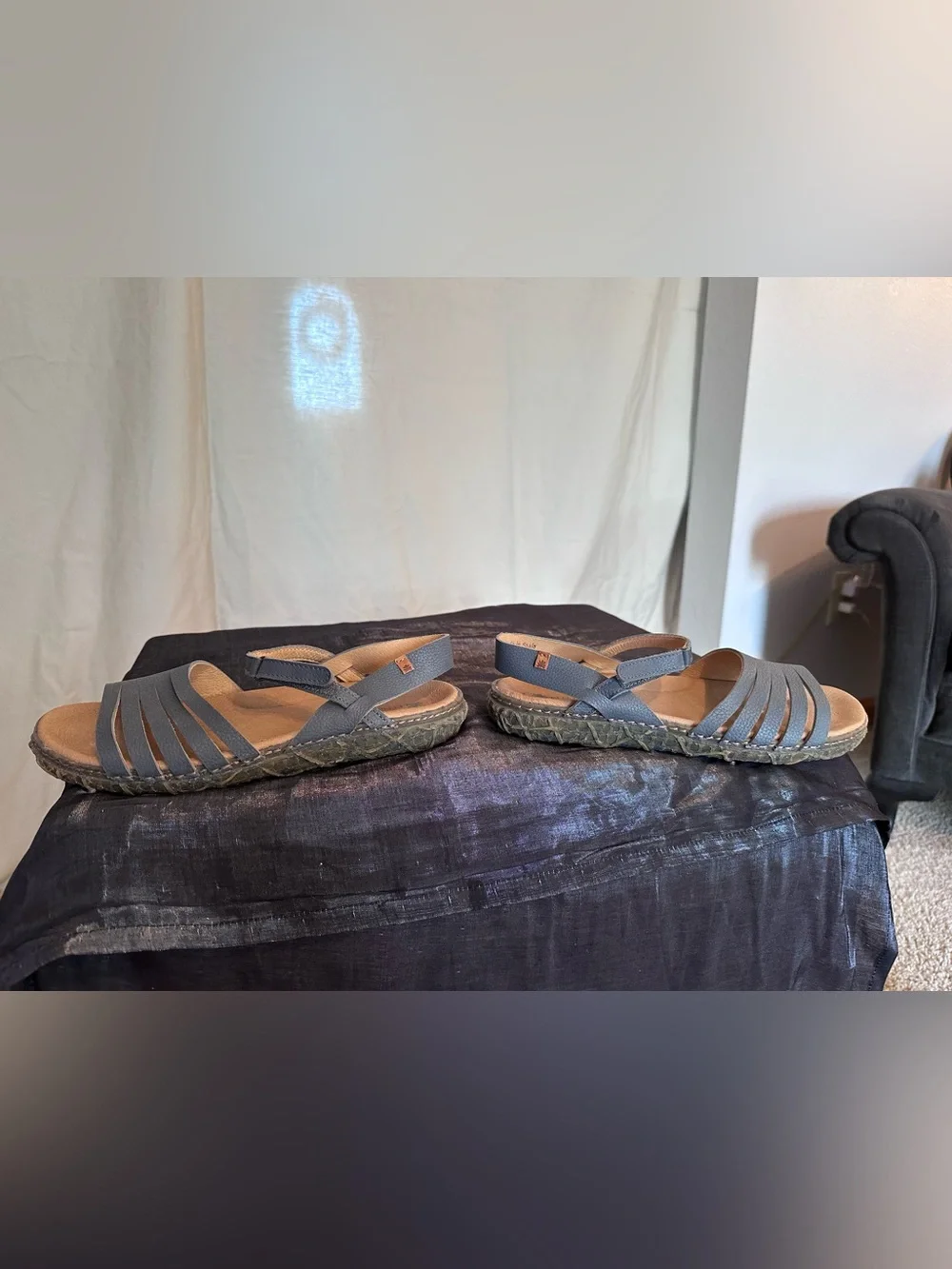 El Naturalista Blue-Gray Leather Strappy Sandals Velcro strap EU 39 US 8.5 eco - Picture 11 of 12